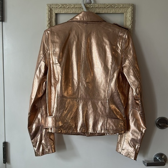 ZARA | Metallic Rose Gold Women's Vegan Leather Jacket - Picture 11 of 14
